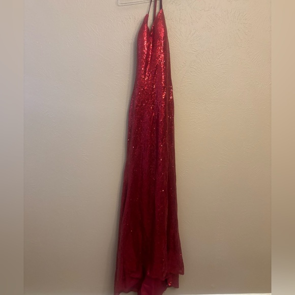 LALAMIRA Red Sequin Floor Length Gown, Long Red Sequin Prom Dress - Picture 2 of 3